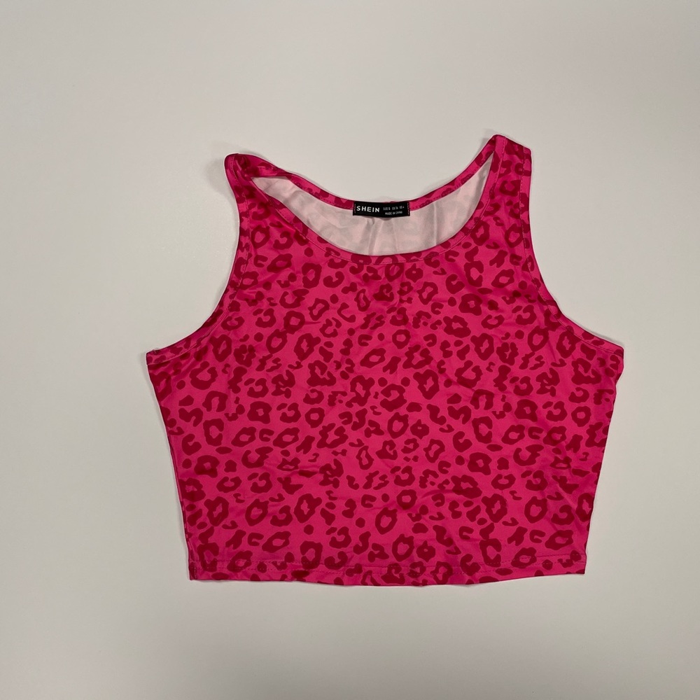 Pink cheetah racer back crop top